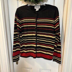 Alfred Dunner Vintage Women's Black, Gold and Red Silk Blend Lightweight Sweater